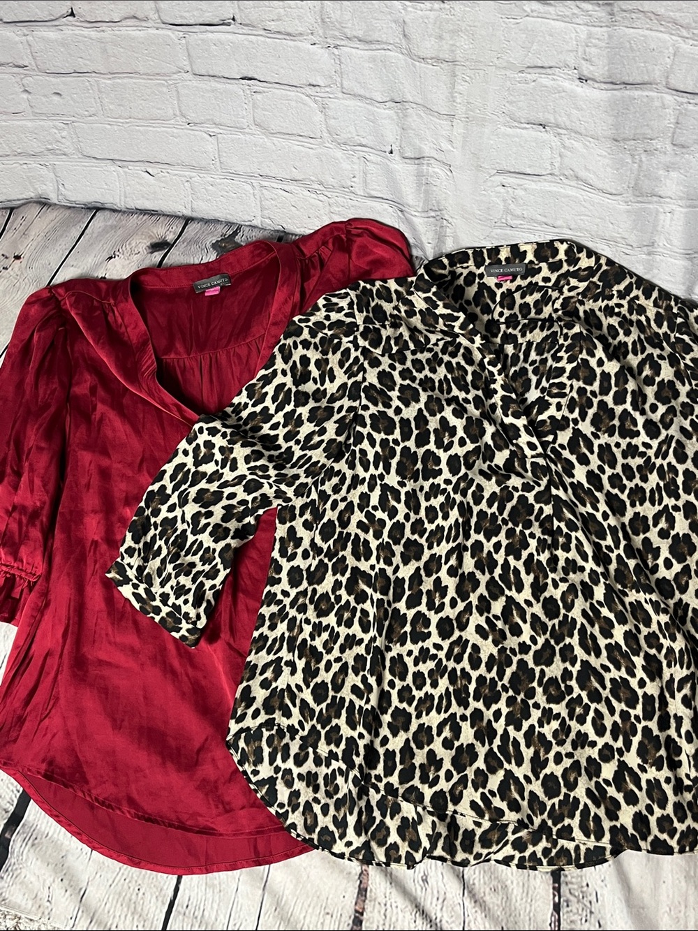 Vince Camuto Red Satin Blouse & Leopard Print Blouse